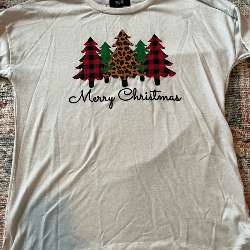 Christmas tree shirt with cheetah print and plaid Christmas trees! Tunic style